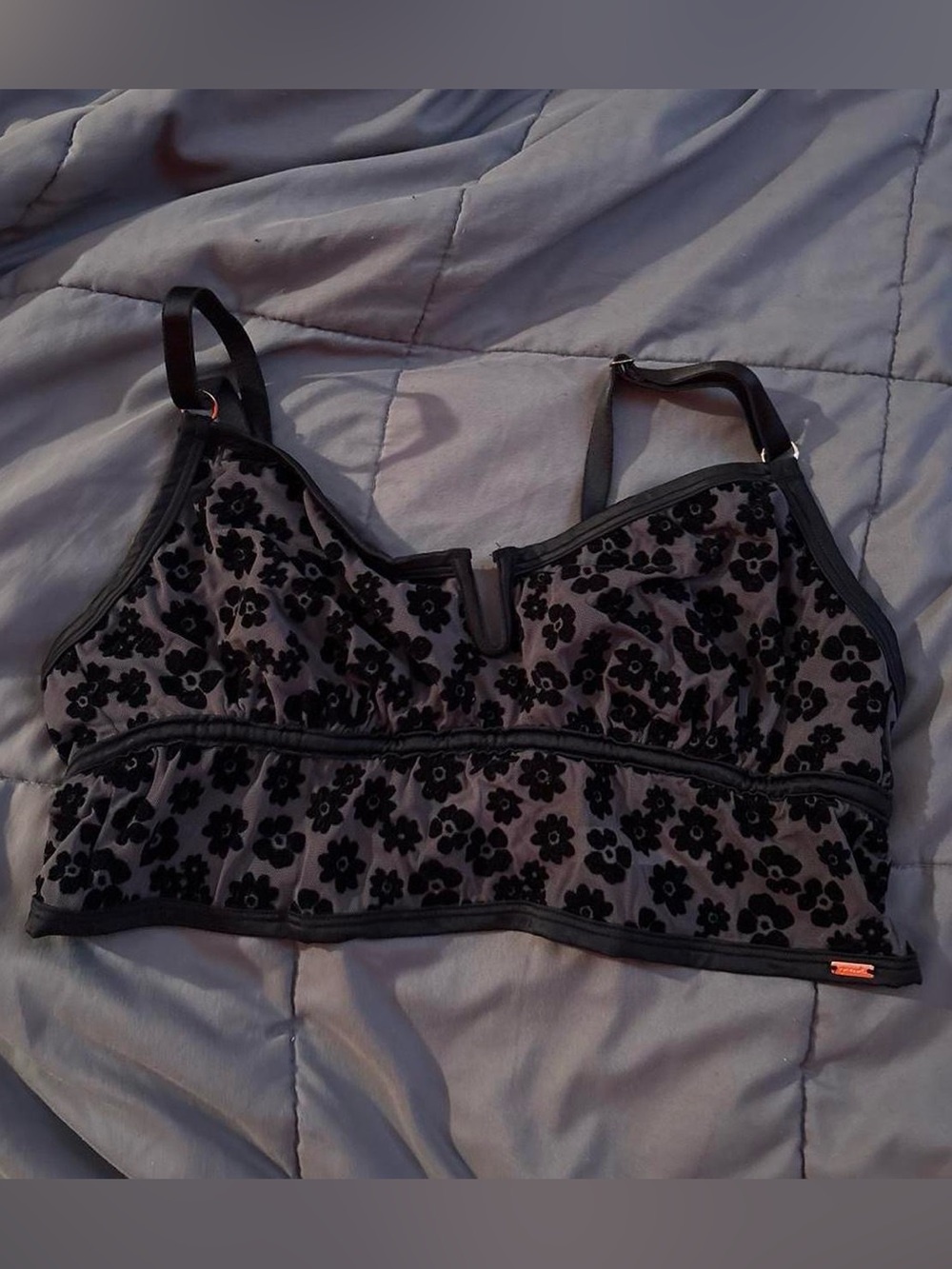 PINK Victoria's Secret Black Floral Velvet Bralette